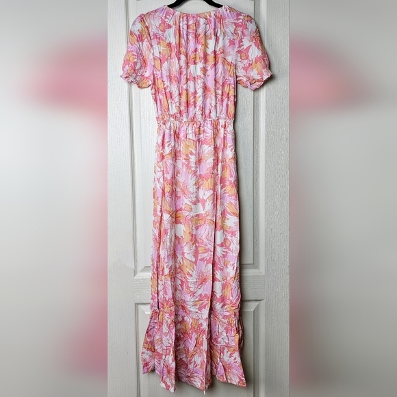 Lovestitch Women's Floral Tiered Short-Sleeve Maxi Dress in Peach/Light Pink - Picture 5 of 12